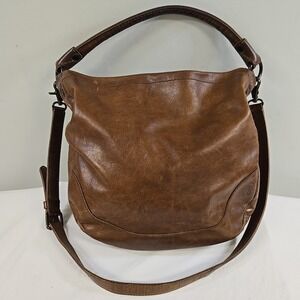 FRYE Melissa Hobo Purse Brown Distressed Leather Cognac Crossbody Shoulder Bag
